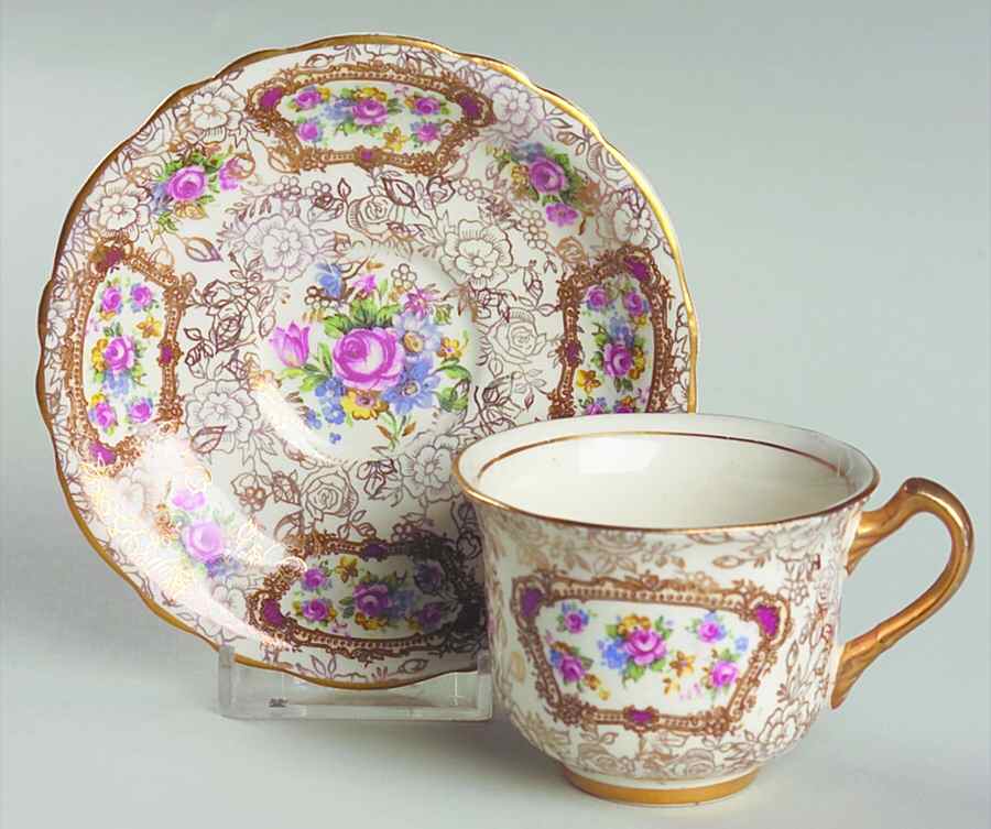 Pompadour (England) Footed Demitasse Cup & Saucer Set by James Kent (England)-1
