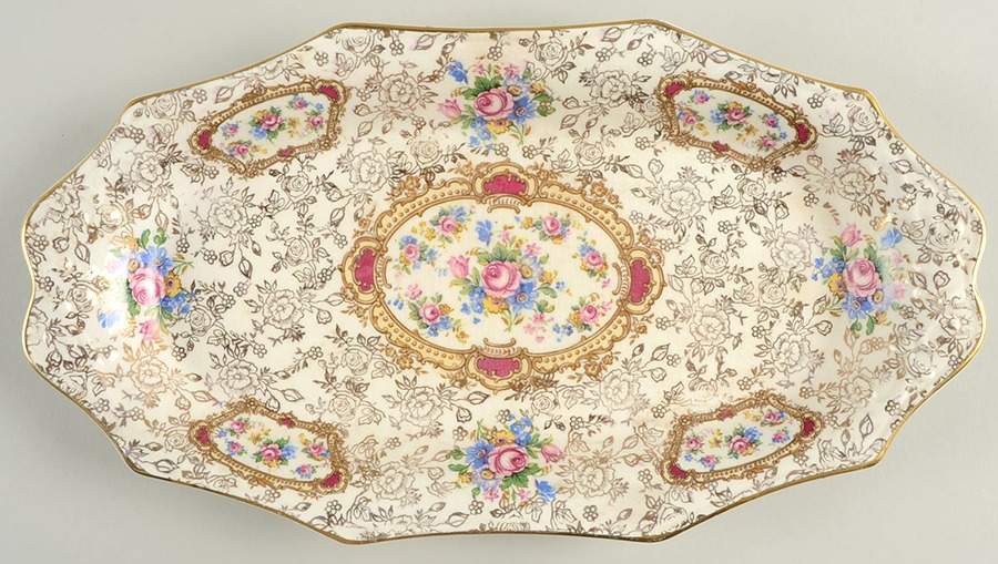 Pompadour (England) Large Sandwich Tray by James Kent (England)-1