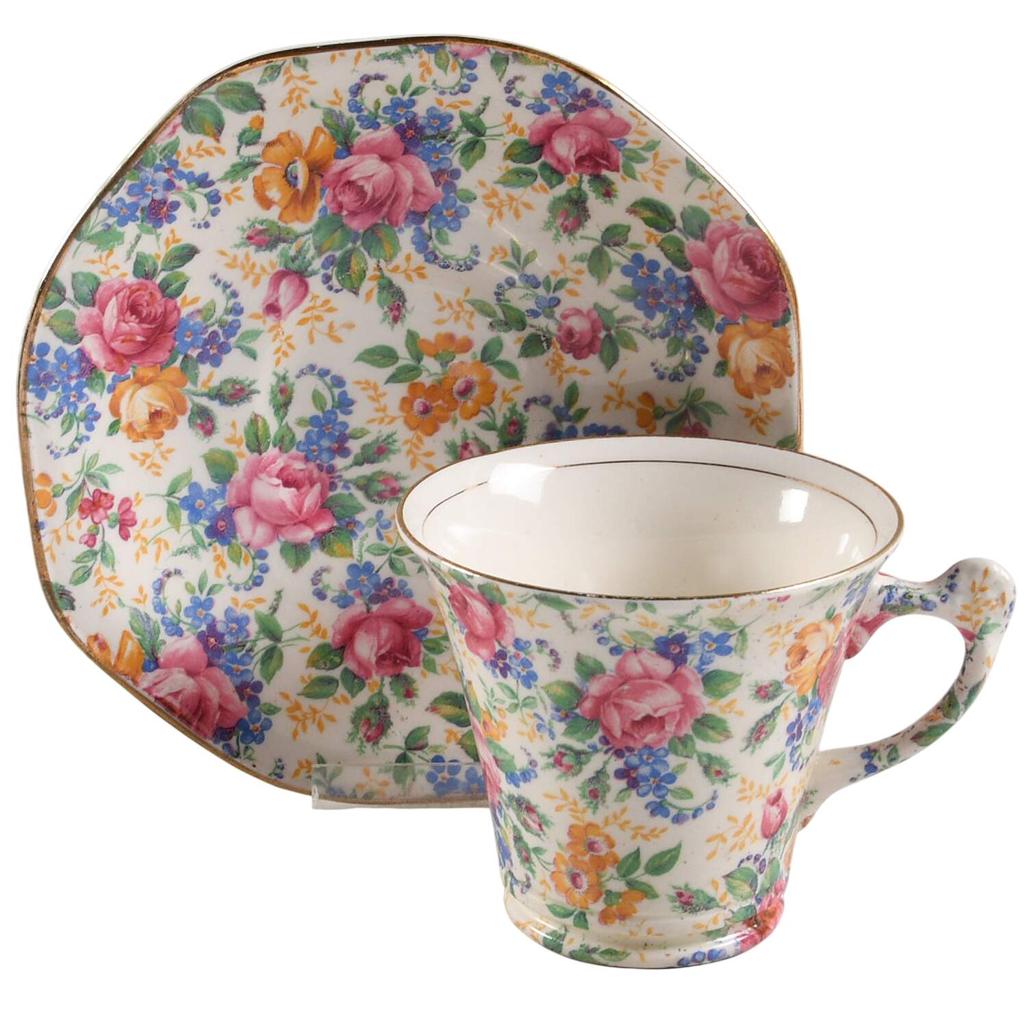 Rosalynde (Old, No Globe Stamp) Flat Cup & Saucer Set by James Kent (England)-1