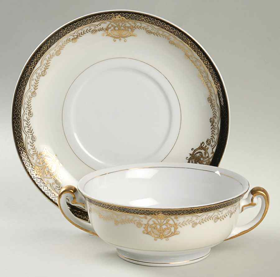 KON39 Footed Cream Soup Bowl & Saucer Set by Kongo-1