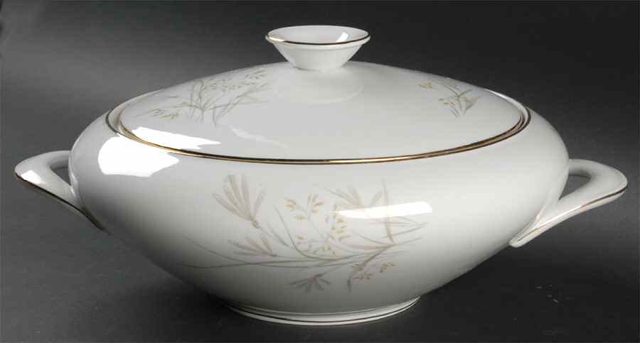 606 (White, Gold Trim) Round Covered Vegetable by KPM-1
