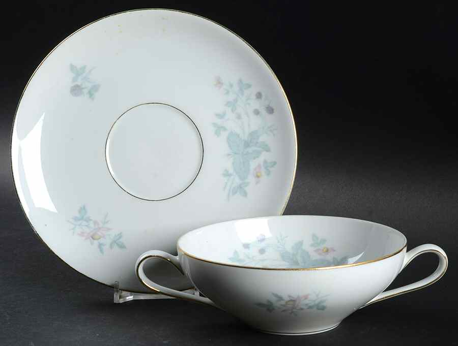 629 (White Background) Flat Cream Soup Bowl & Saucer Set by KPM-1