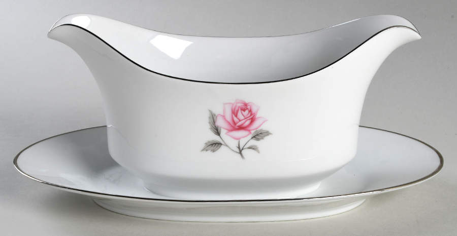 Majestic Rose Gravy Boat with Attached Underplate by Kessington-1