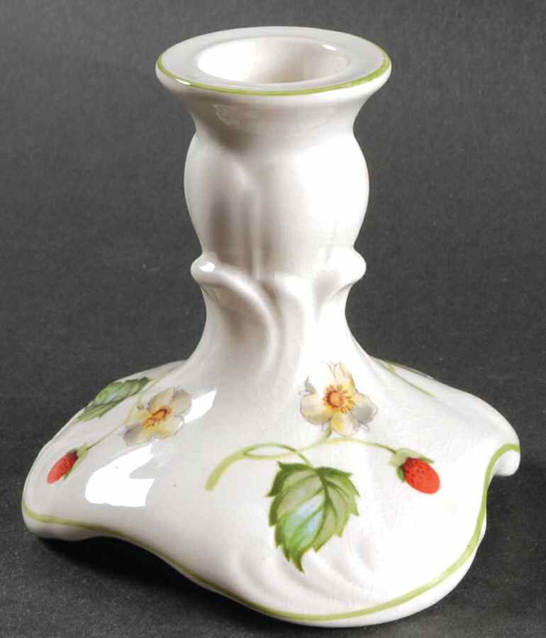 Strawberry (Green Trim, No Butterflies) 3" Candlestick by James Kent (England)-1