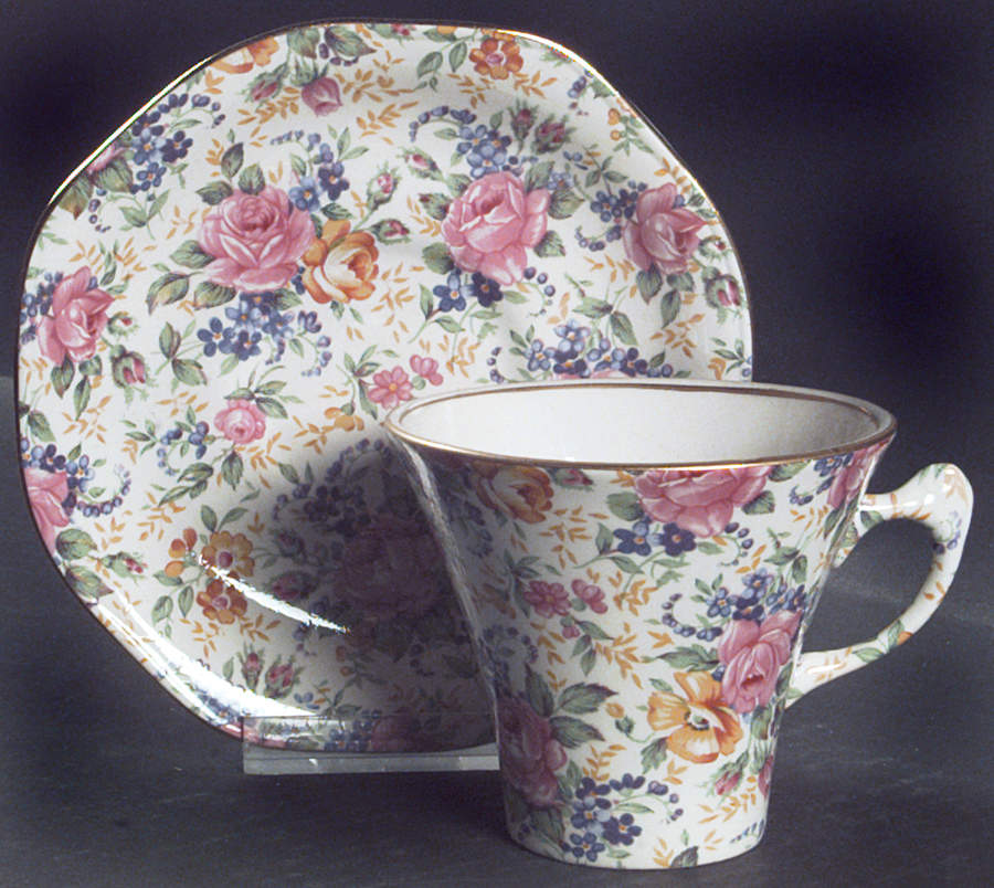 Rosalynde(Majestic, New, Globe Stamp) Flat Cup & Saucer Set by James Kent (England)-1