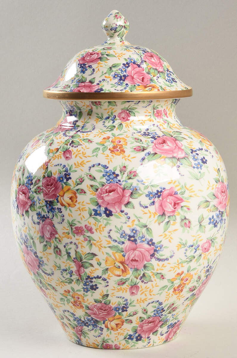 Rosalynde(Granville, New, Globestp) Large Temple Jar & Lid by James Kent (England)-1