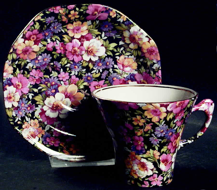 Lydia (New, Majestic Shape) Flat Cup & Saucer Set by James Kent (England)-1