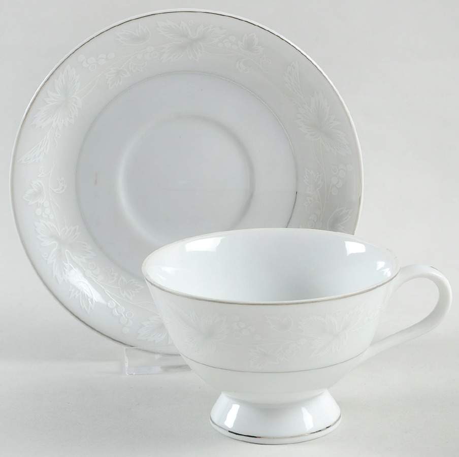 White Fantasy Footed Cup & Saucer Set by Ken Kraft-1