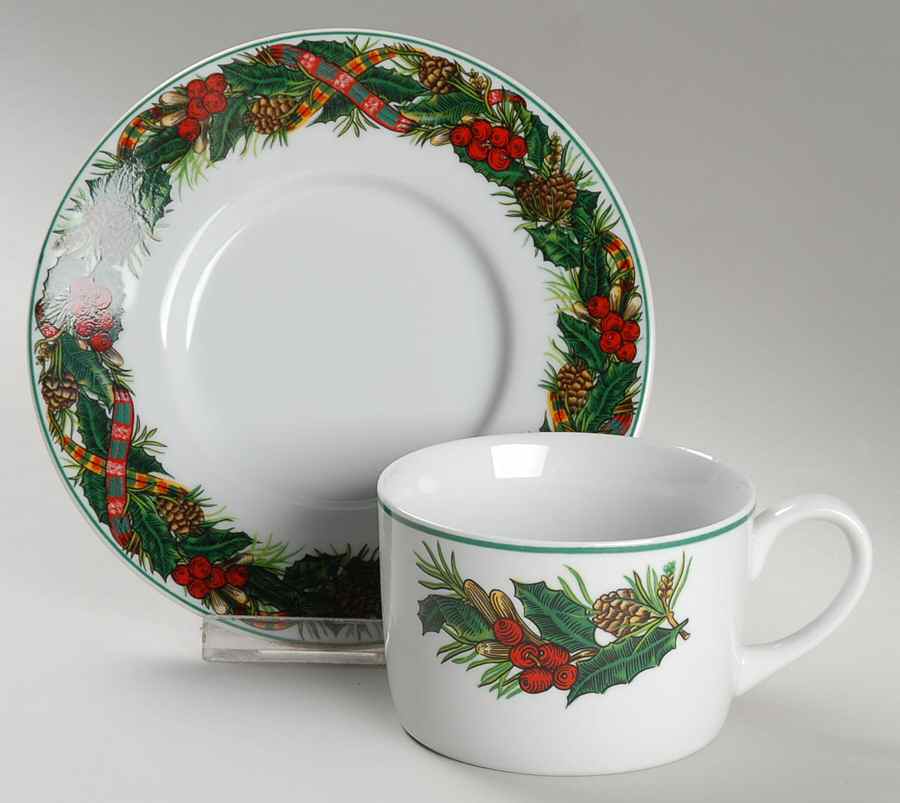 Christmas Heritage Flat Cup & Saucer Set by Kopin-1