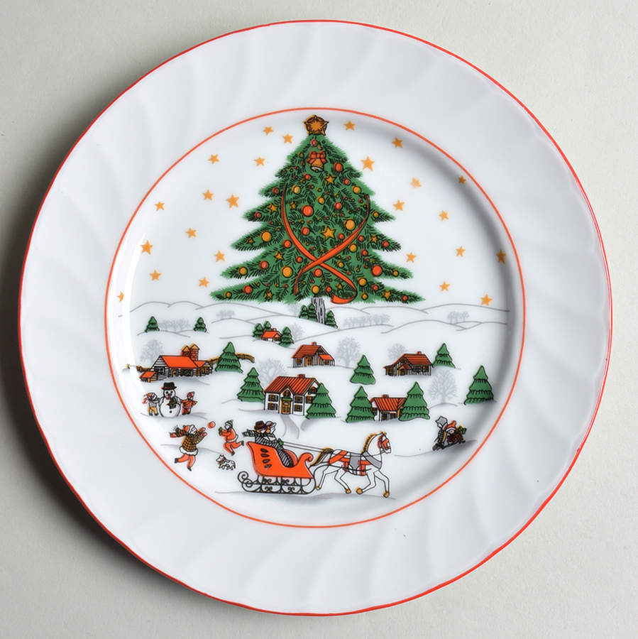 Christmas Pleasure (Scalloped, Red Trim) Salad Plate by Kopin-1