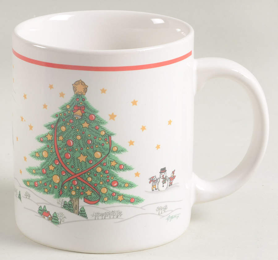 Christmas Pleasure (Scalloped, Red Trim) Mug by Kopin-1