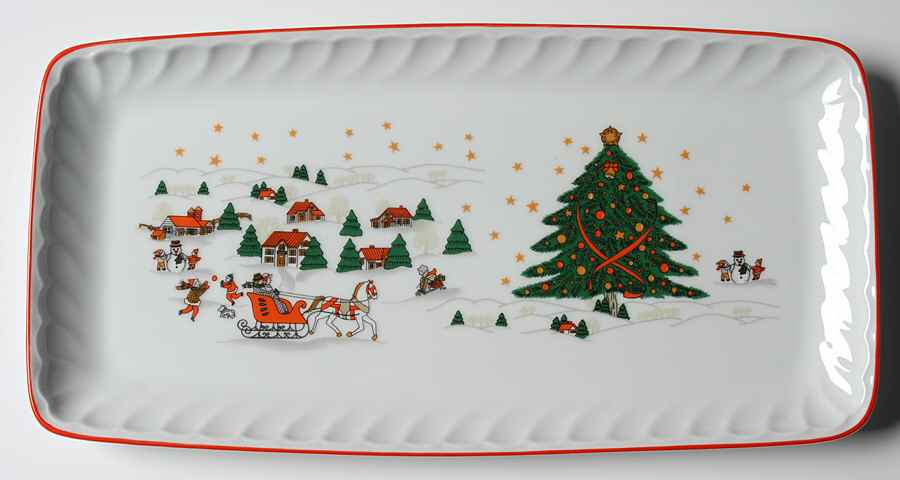 Christmas Pleasure (Scalloped, Red Trim) Large Sandwich Tray by Kopin-1