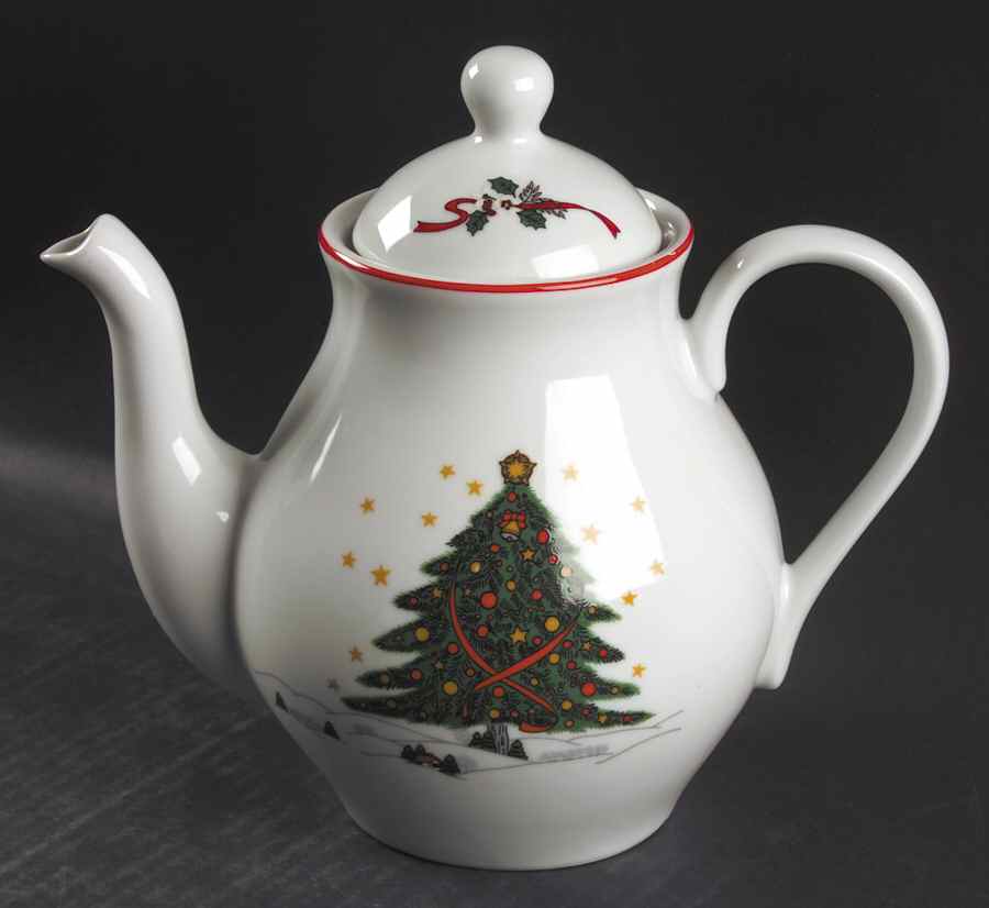 Christmas Pleasure (Scalloped, Red Trim) Coffee Pot & Lid by Kopin-1