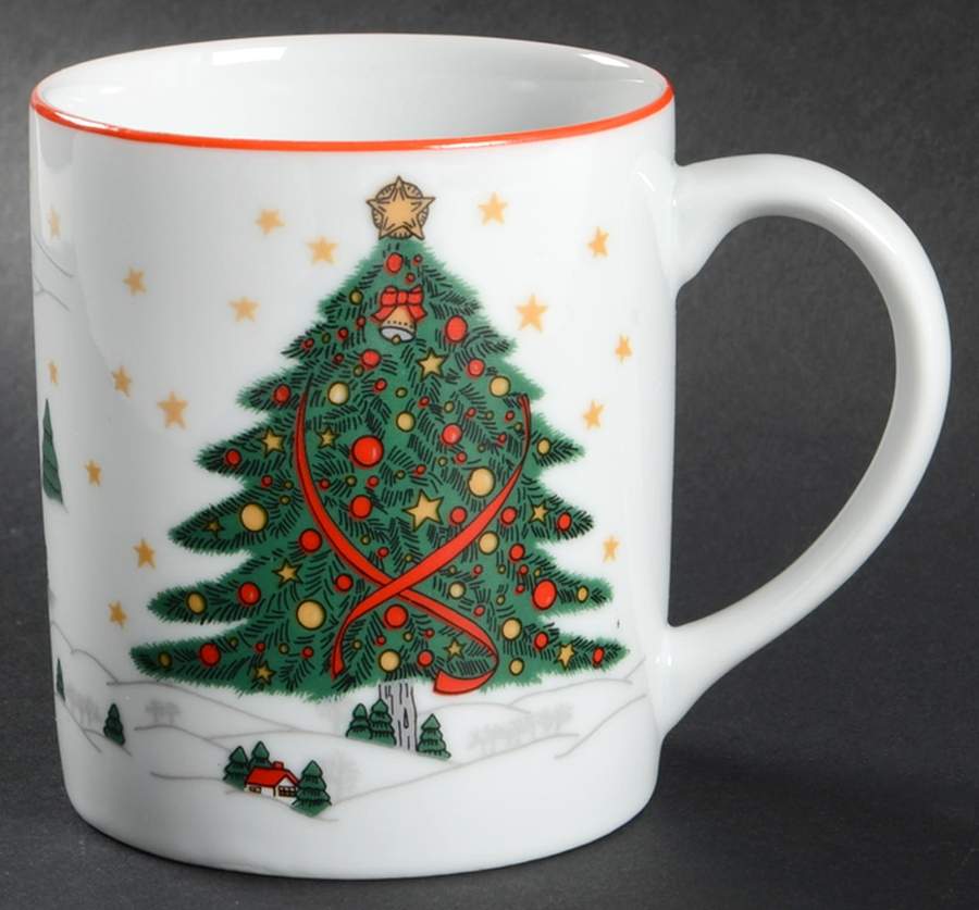 Christmas Pleasure (Scalloped, Red Trim) Mug by Kopin-1
