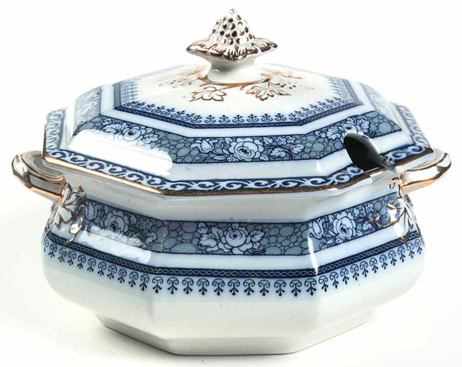 Ormonde (Dark Blue) Sauce Boat & Lid by Keeling & Co-1