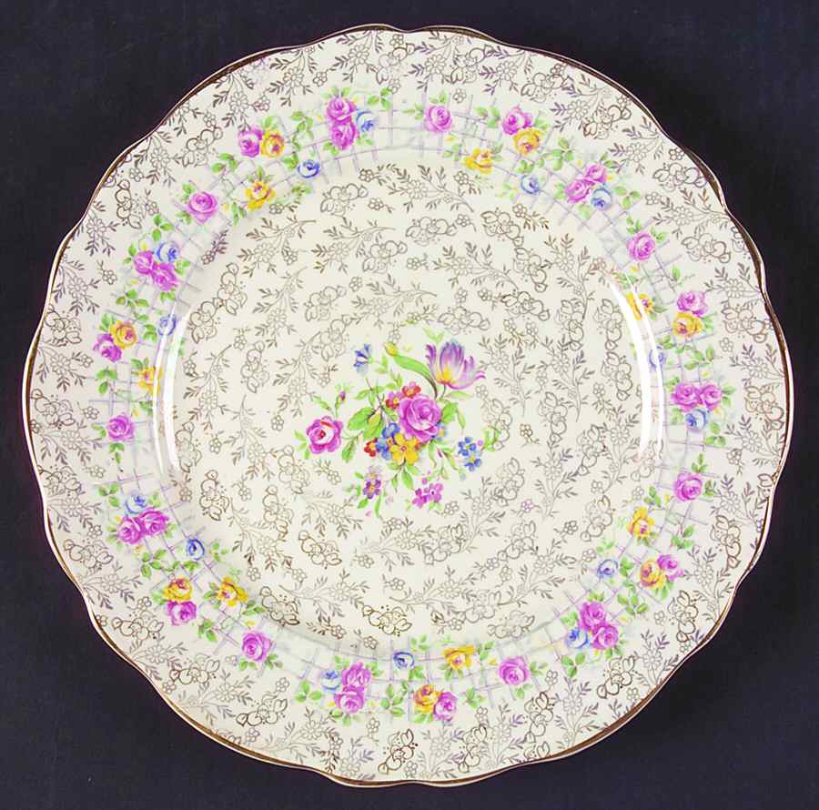 Trellis Rose (Scalloped, England) Dinner Plate by James Kent (England)-1