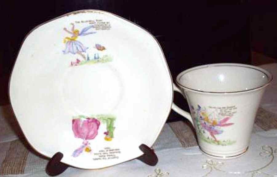 Fairyland Flat Cup & Saucer Set by James Kent (England)-1