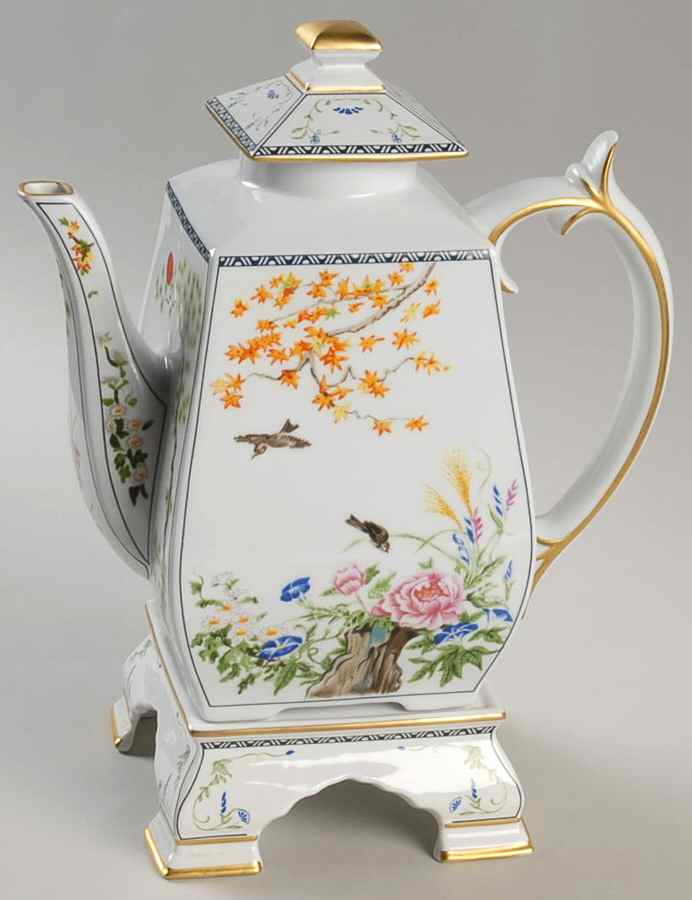 Birds & Flowers of the Orient Coffee Pot & Stand by Franklin Mint-1