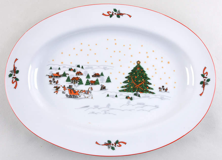 Christmas Pleasure (Smooth, Orange Trim) 13" Oval Serving Platter by Kopin-1