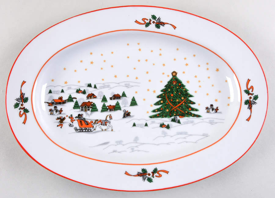 Christmas Pleasure (Smooth, Orange Trim) 11" Oval Serving Platter by Kopin-1