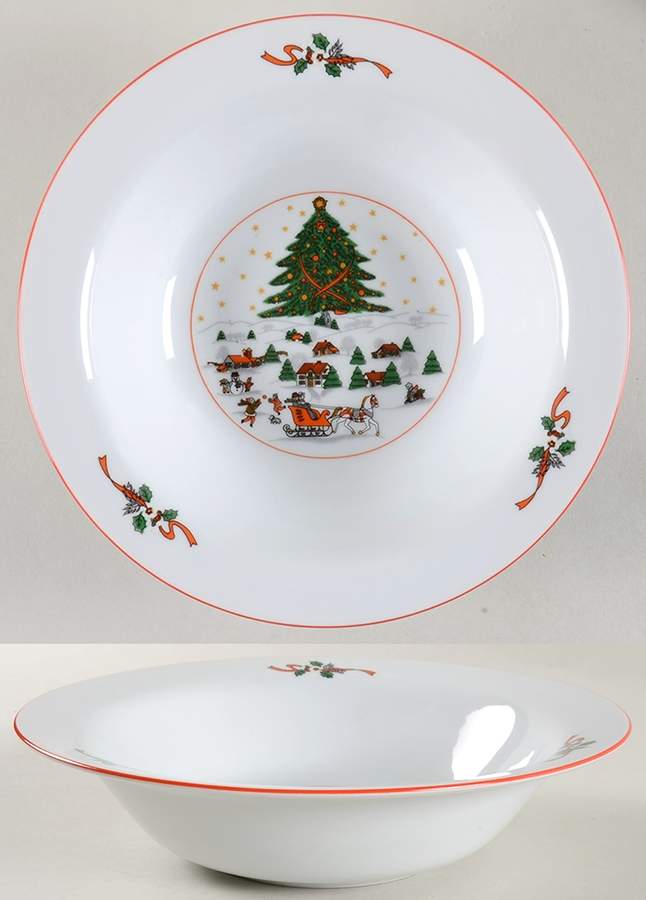 Christmas Pleasure (Smooth, Orange Trim) 9" Round Vegetable Bowl by Kopin-1