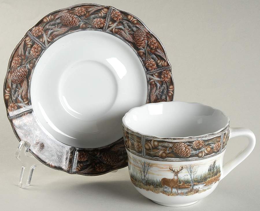 Hunting Lodge, The Flat Cup & Saucer Set by Franklin Mint-1