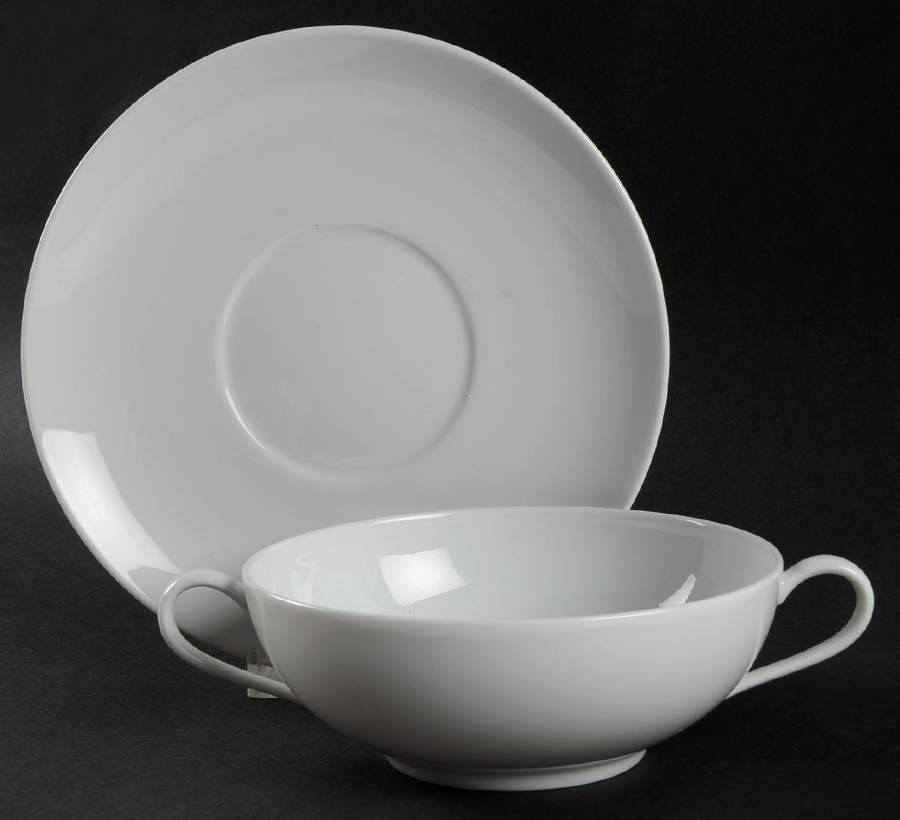 Urbino White Flat Cream Soup Bowl & Saucer Set by KPM-1