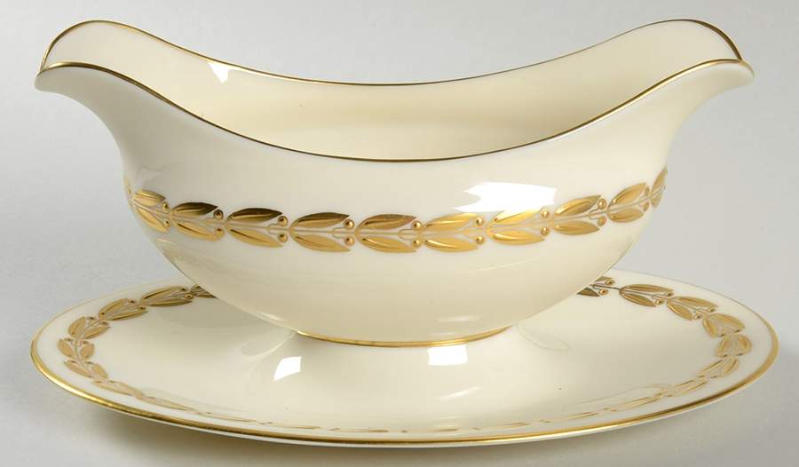 Antoinette Ivory Gravy Boat with Attached Underplate by Lenox-1