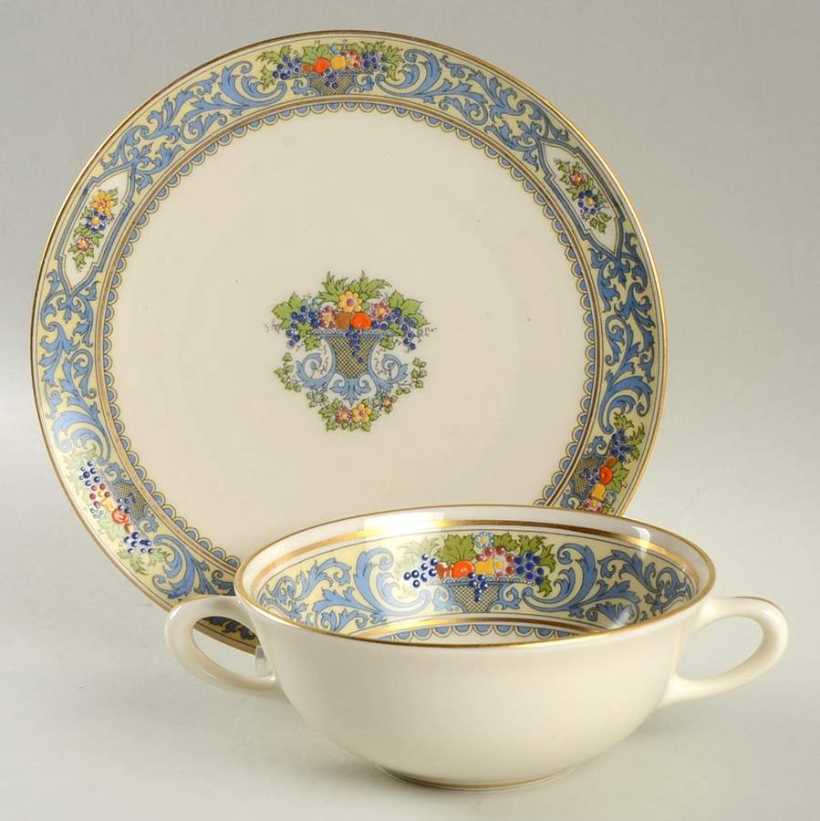 The Autumn (Black Or Green Stamp) Flat Cream Soup Bowl & Saucer Set by Lenox-1