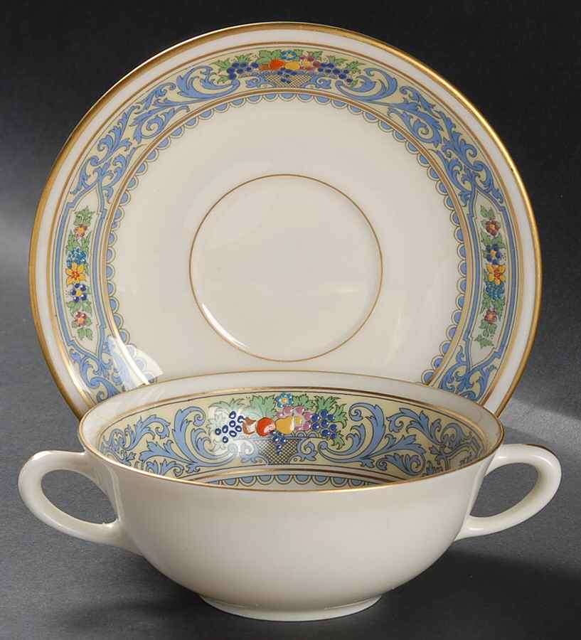 The Autumn (Black Or Green Stamp) Flat Cream Soup Bowl & Saucer Set by Lenox-1