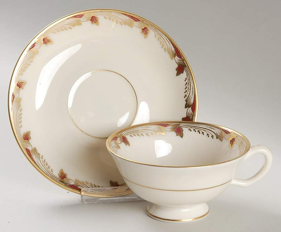 Essex Maroon (Smooth) Footed Cup & Saucer Set by Lenox-1