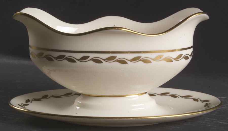 Golden Wreath Gravy Boat with Attached Underplate by Lenox-1