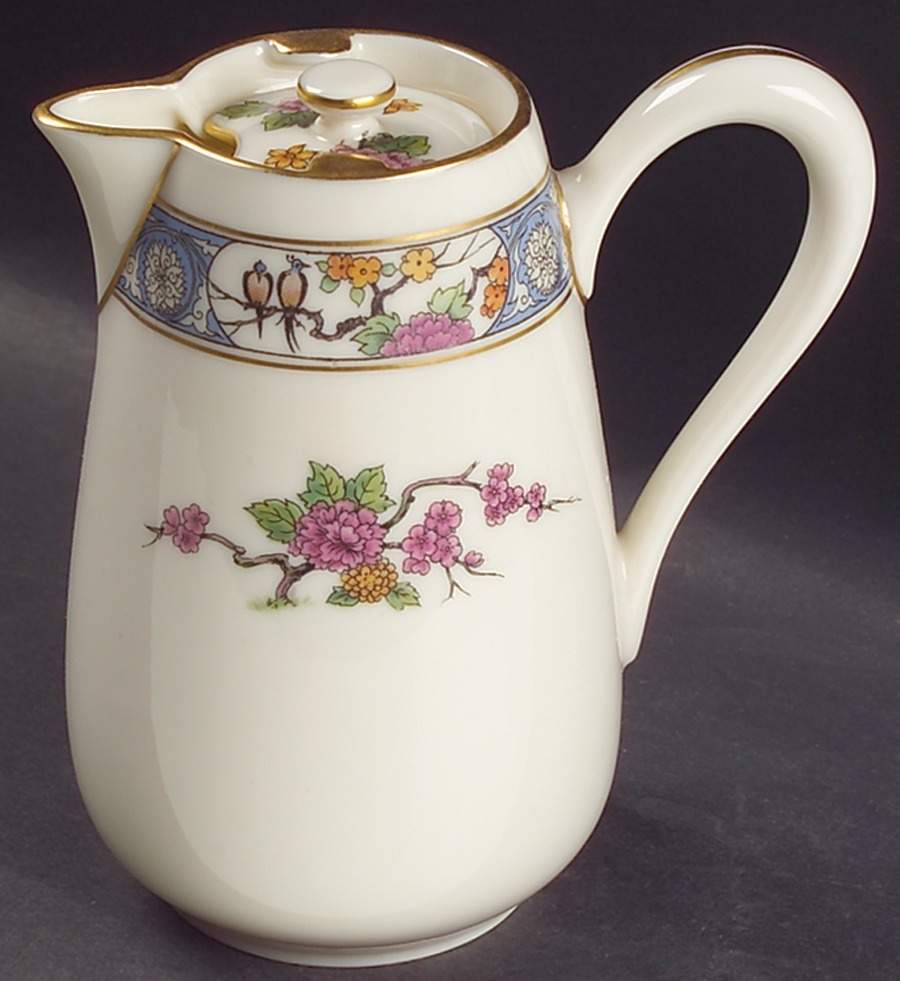 Ming-Birds (Older, Cream, Black Green Stamp) Hot Milk Pitcher & Lid by Lenox-1