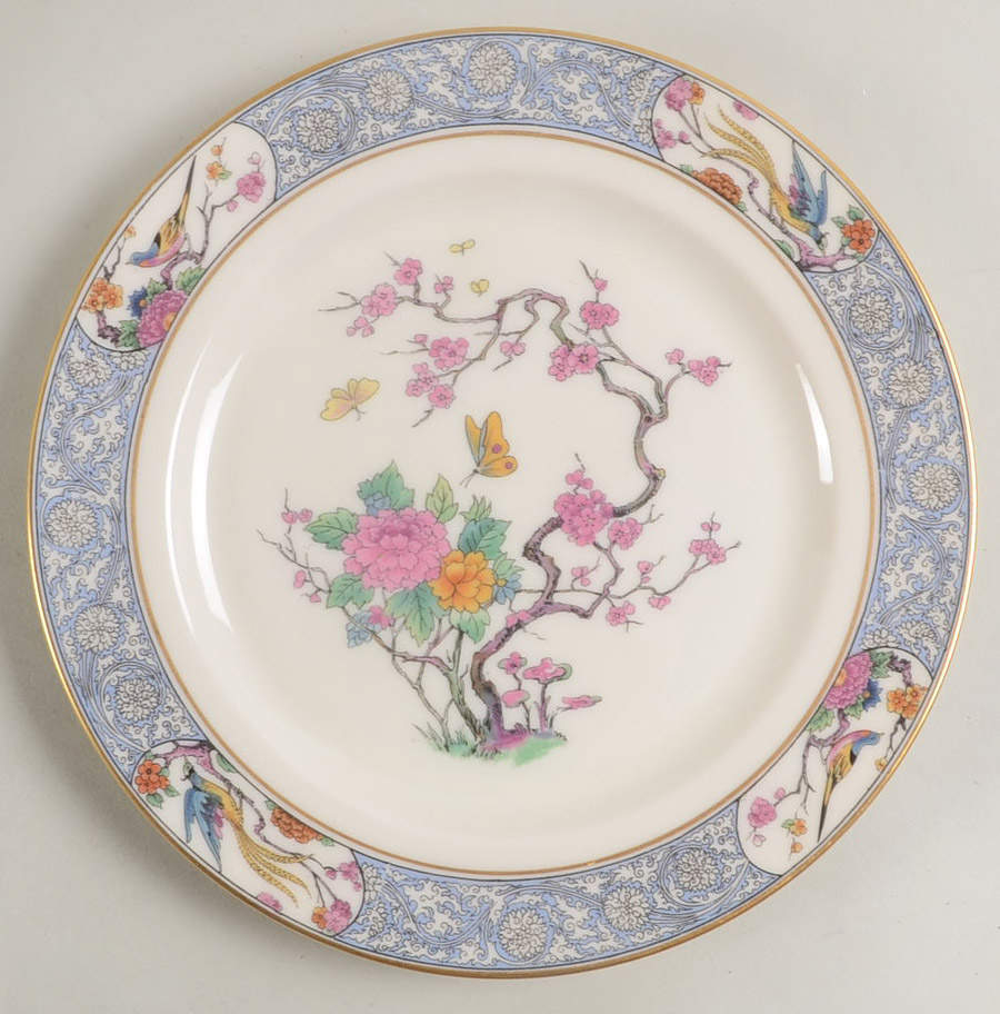 Ming-Birds (Older, Cream, Black Green Stamp) Salad Plate by Lenox-1