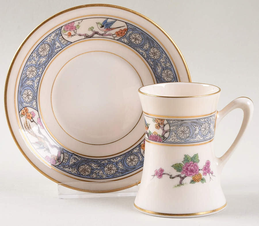 Ming-Birds (Older, Cream, Black Green Stamp) Chocolate Cup & Saucer Set by Lenox-1