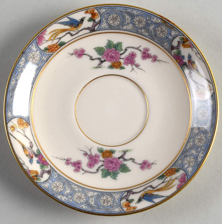 Ming-Birds (Older, Cream, Black Green Stamp) Saucer for Chocolate Cup by Lenox-1