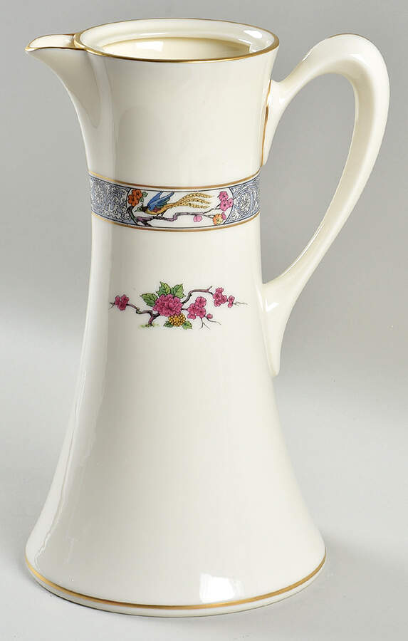 Ming-Birds (Older, Cream, Black Green Stamp) Chocolate Pot No Lid by Lenox-1