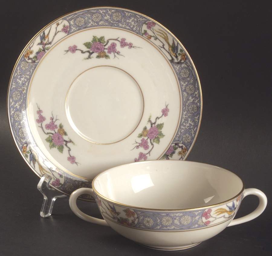 Ming-Birds (Older, Cream, Black Green Stamp) Flat Cream Soup & Saucer Set by Lenox-1