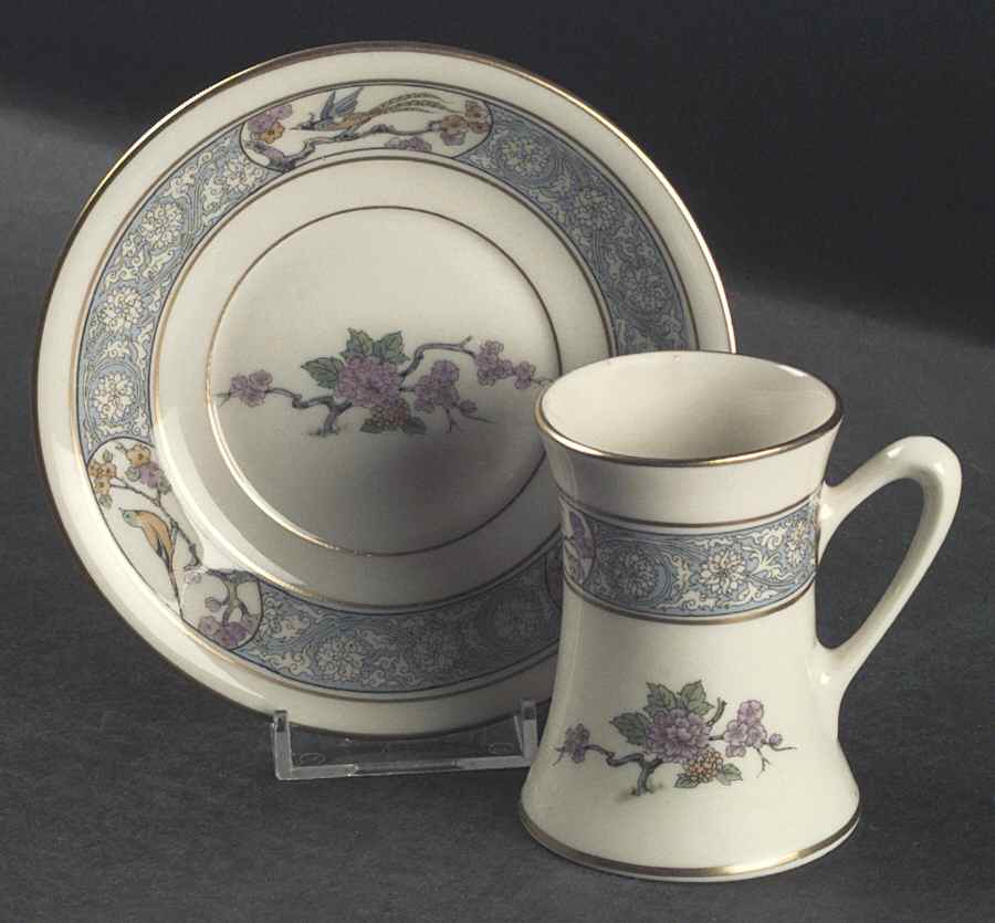 Ming-Birds (Older, Cream, Black Green Stamp) Chocolate Cup & Saucer Set by Lenox-1