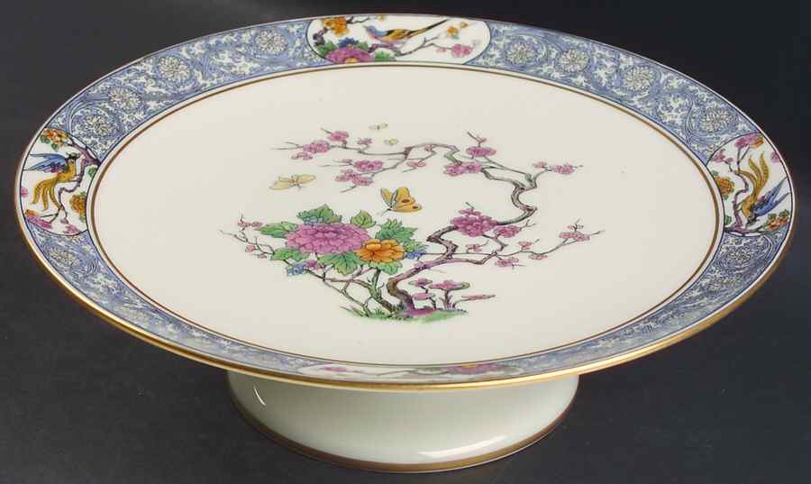 Ming-Birds (Older, Cream, Black Green Stamp) Round Compote (Height X Width) by Lenox-1