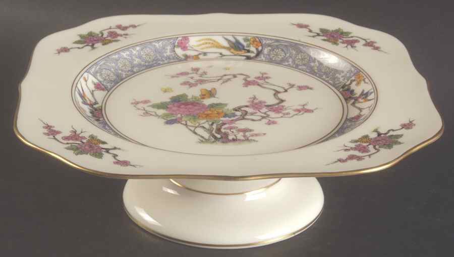 Ming-Birds (Older, Cream, Black Green Stamp) Square Compote (Height X Width) by Lenox-1