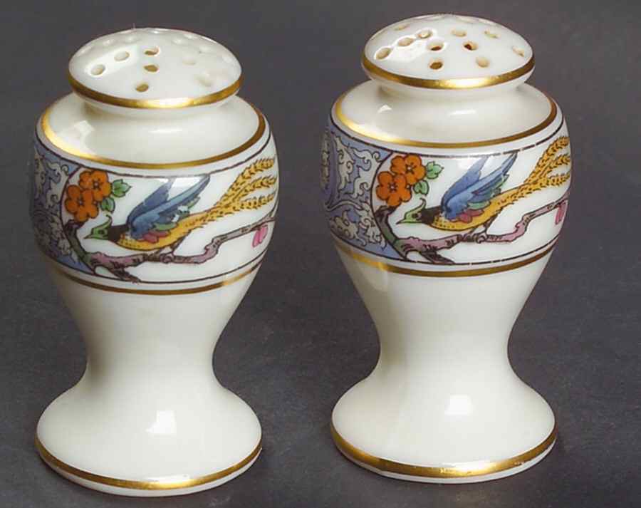 Ming-Birds (Older, Cream, Black Green Stamp) Individual Salt & Pepper Set by Lenox-1