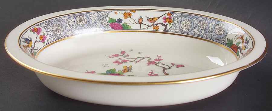 Ming-Birds (Older, Cream, Black Green Stamp) 9" Oval Vegetable Bowl by Lenox-1