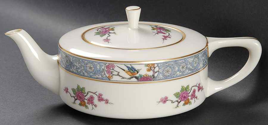 Ming-Birds (Older, Cream, Black Green Stamp) Shape 1690 Teapot & Lid by Lenox-1