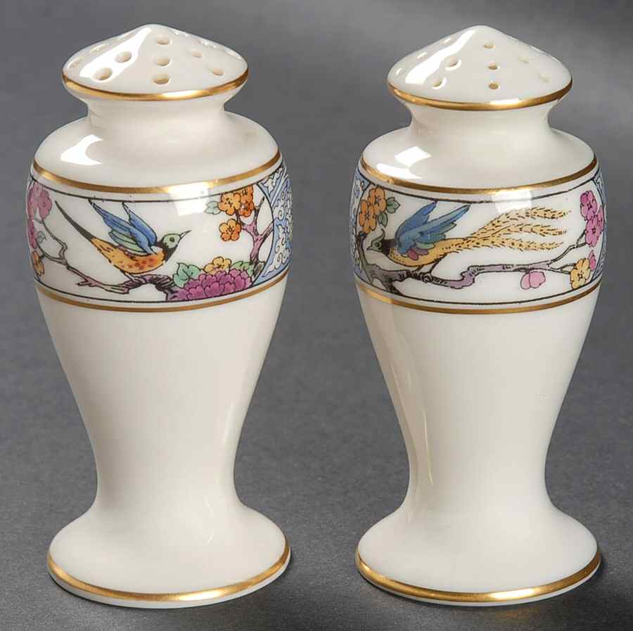 Ming-Birds (Older, Cream, Black Green Stamp) Salt & Pepper Set by Lenox-1