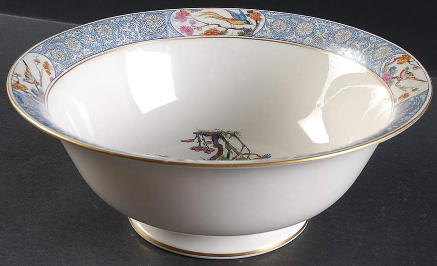 Ming-Birds (Older, Cream, Black Green Stamp) Large Berry Bowl by Lenox-1