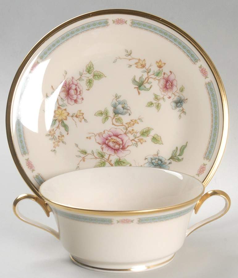 Morning Blossom Footed Cream Soup & Dessert Plate/Saucer Set by Lenox-1