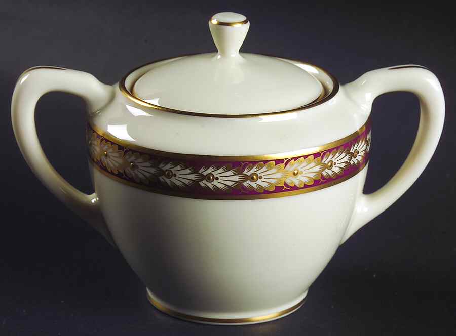 Pembrook Maroon Sugar Bowl & Lid by Lenox-1