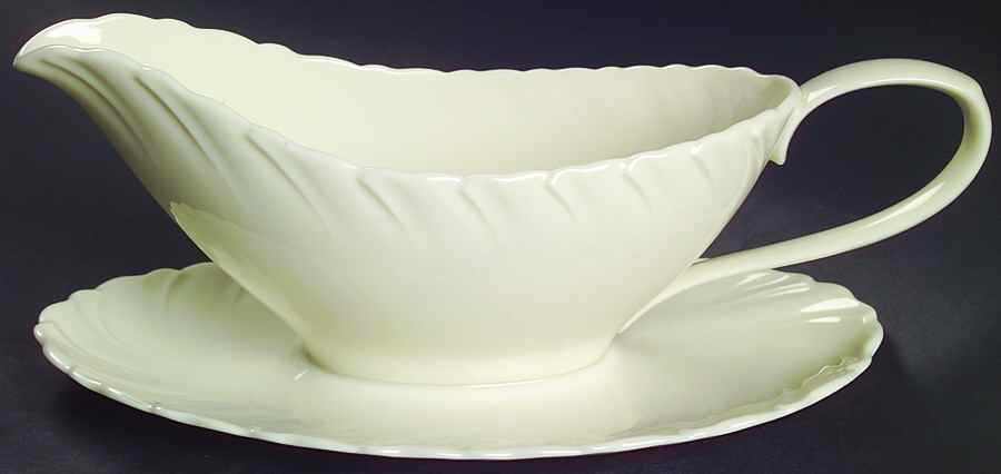 Sculpture (No Trim or Decoration) Gravy Boat with Attached Underplate by Lenox-1