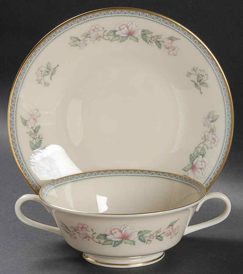 Serenade Footed Cream Soup Bowl & Saucer Set by Lenox-1